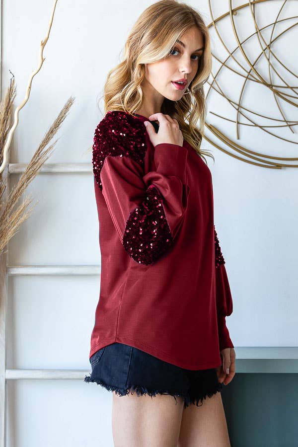 7th Ray - Wholesale Sweatshirt - Women's - [PLUS SIZE] Brushed Sequin Contrast Pullover Top T5341XL8