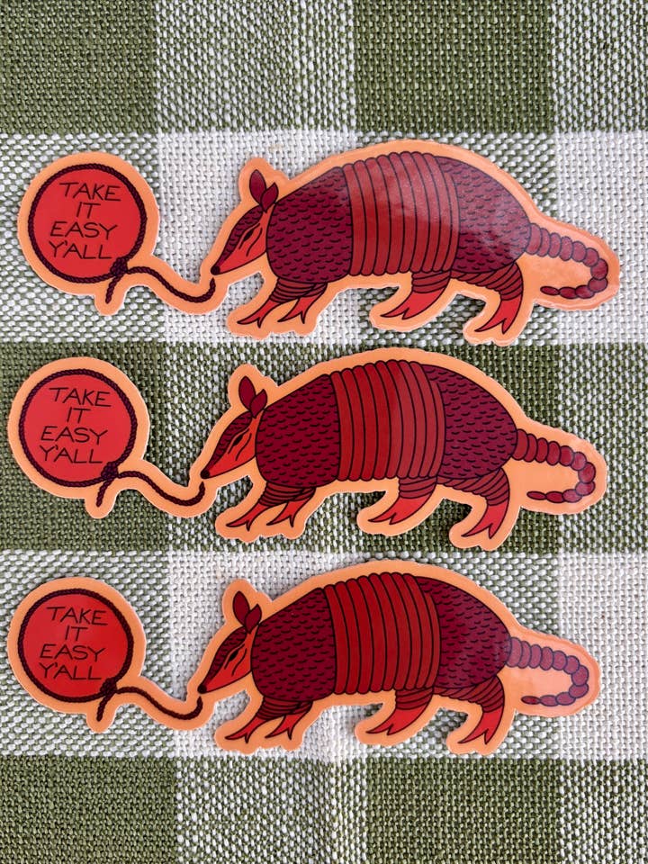 Take It Easy Y’all Armadillo Sticker – Austin Texas Vinyl for wholesale by Petrichor & Co.
