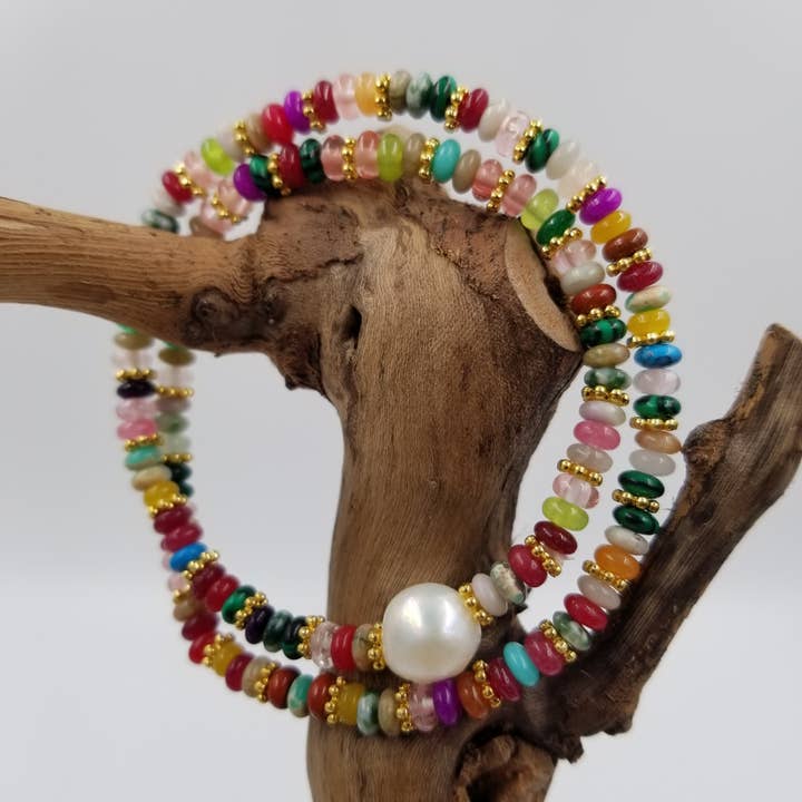 Boho Dopamine Colorful Natural Stone Double Layer Bracelet for wholesale by CHAKRA JEWELRY