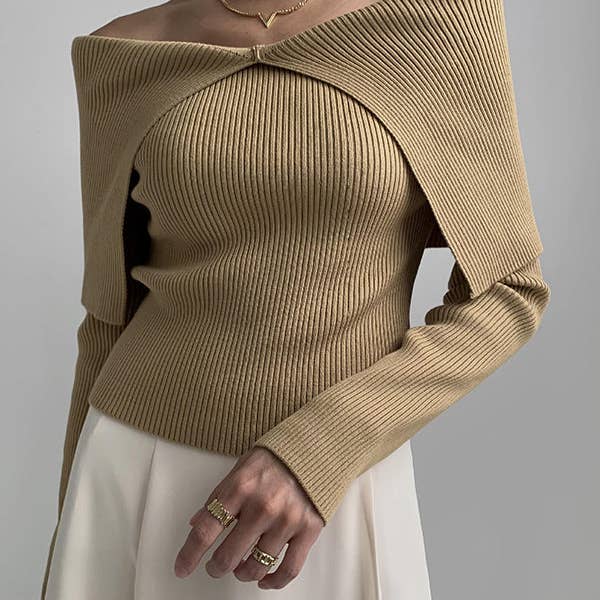 Solid Color Long Sleeves Skinny Lapel Sweater Tops Pullovers for wholesale by UZ Wholesale Store