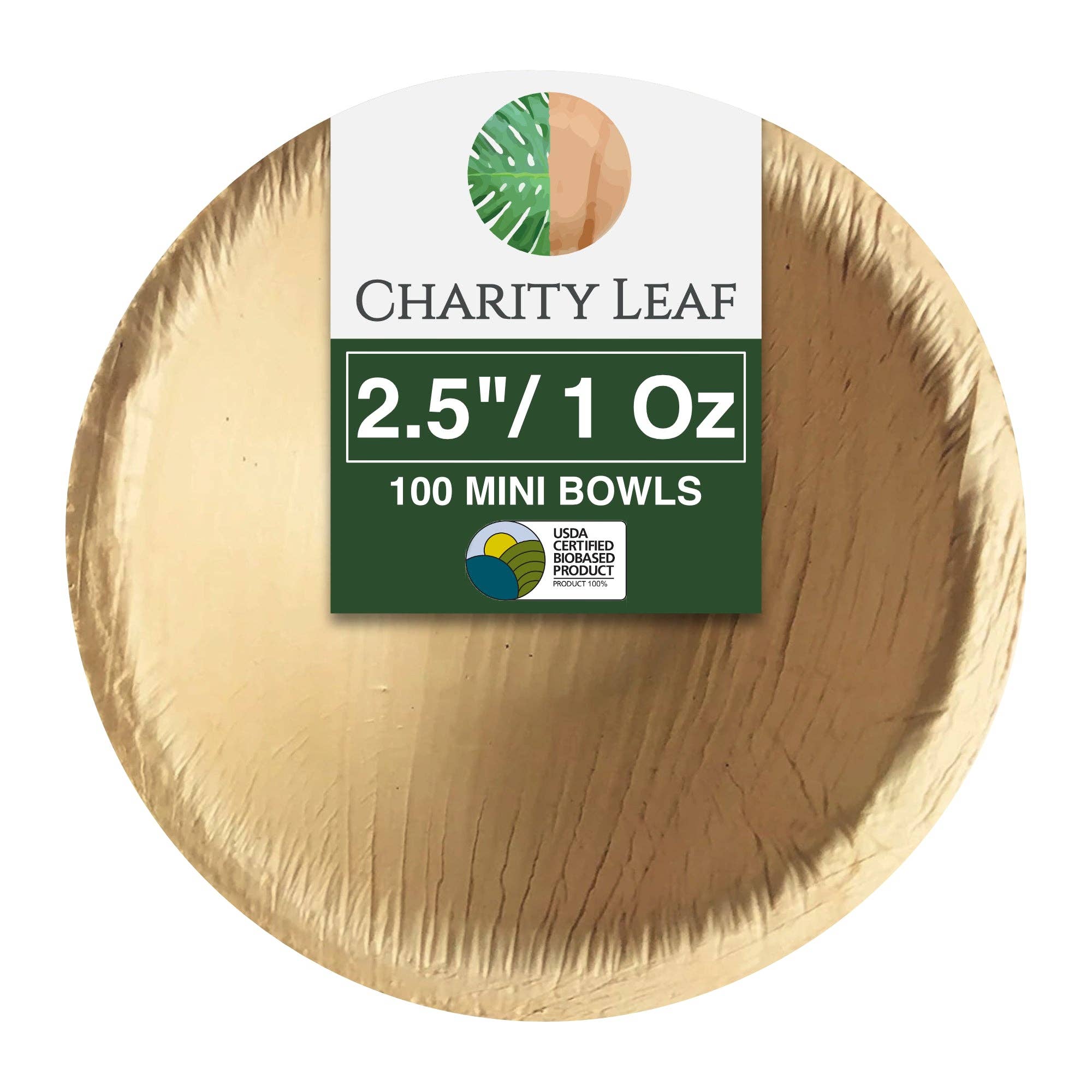 Charity Leaf - Venta al por mayor Platos desechables - Mini cuencos para mojar Palm Leaf, 2.5 pulgadas (1 oz), paquete de 252