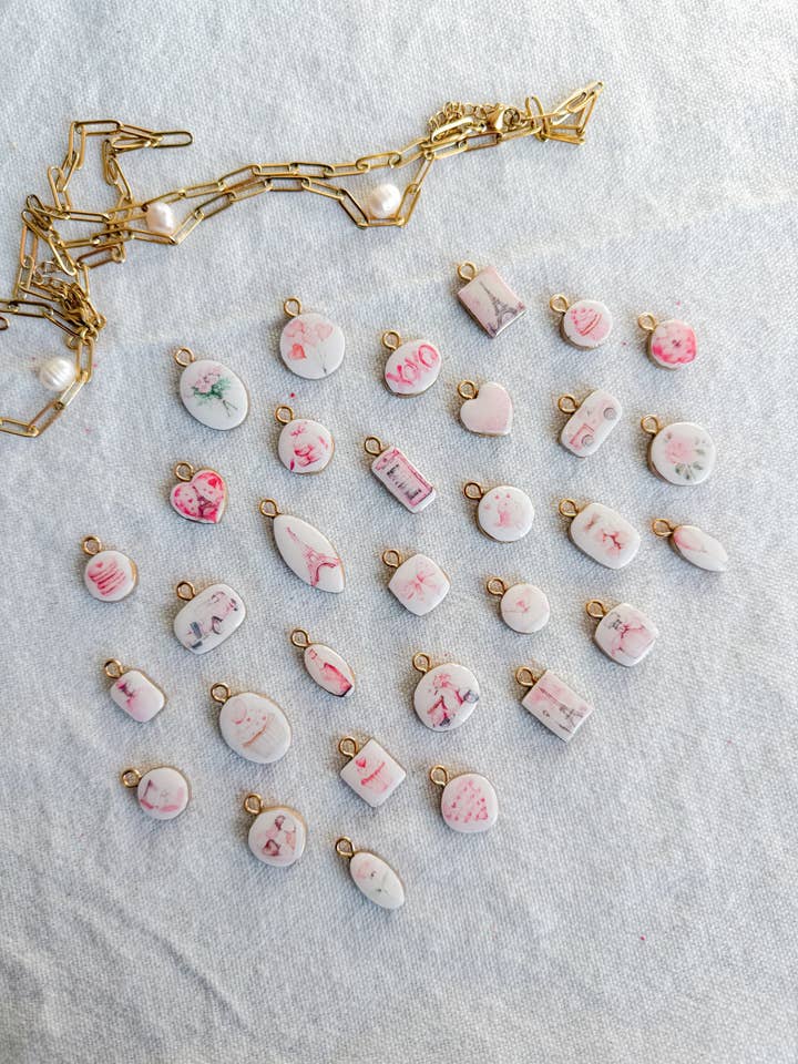 Pink Parisian Valentine Polymer Clay Jewelry Charms for wholesale by Morning Dew Designs