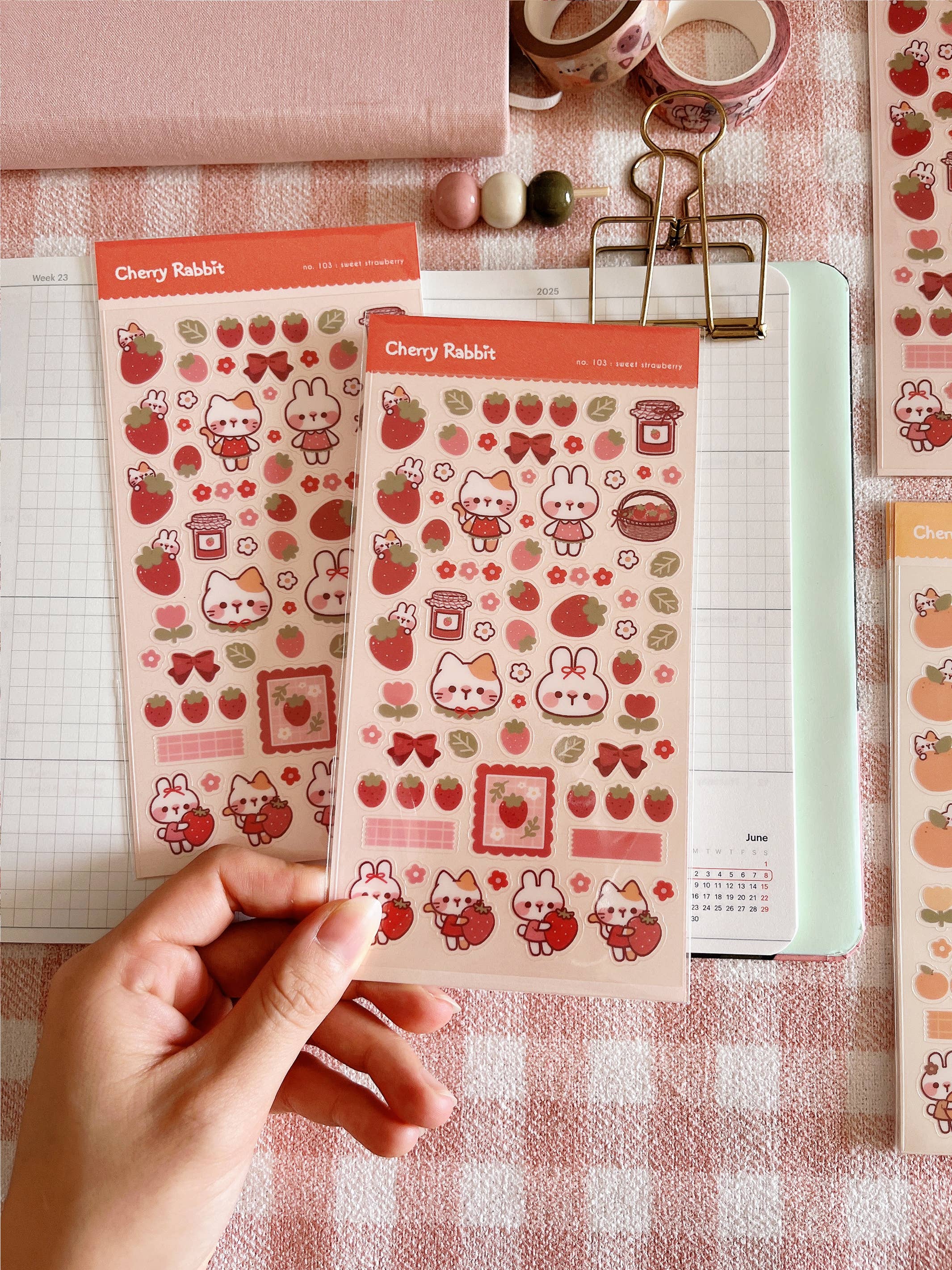 Cherry Rabbit - Wholesale Sticker - Sweet Strawberry Sticker Sheet no.1034
