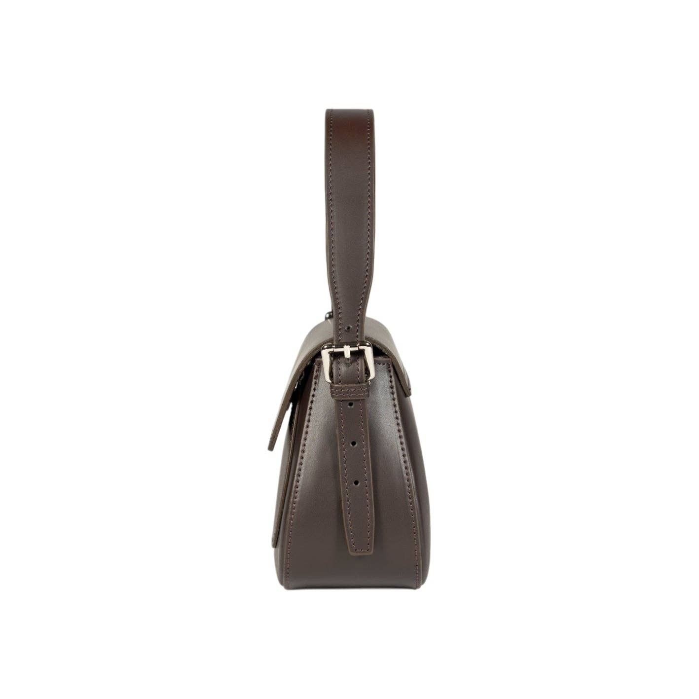 Kaili mood / RENATO BORZATTA - Italy since 1978 - - Wholesale Shoulder Bag - Women's - RB1030B | Women's Shoulder Bag EMMA with flap in Genuine Leather Made in Italy. Shiny Silver Metal Accessories - Dark Brown Color - Dimensions: cm 24 x 18 x 9 + 14.5 (Handle drop)3