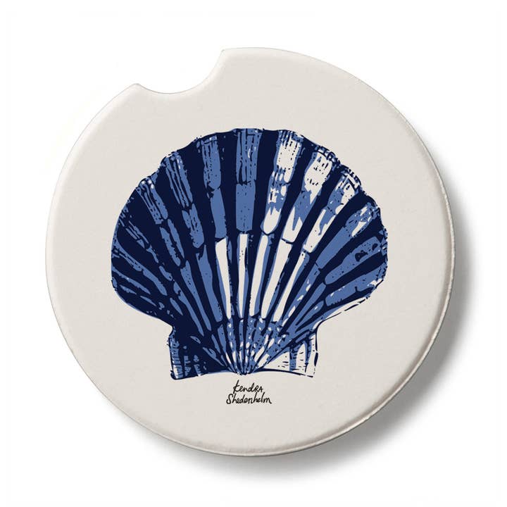 "Indigo Scallop" Stone Car Coaster BULK NO PACKAGING for wholesale by CounterArt/Highland Home/Thirstystone