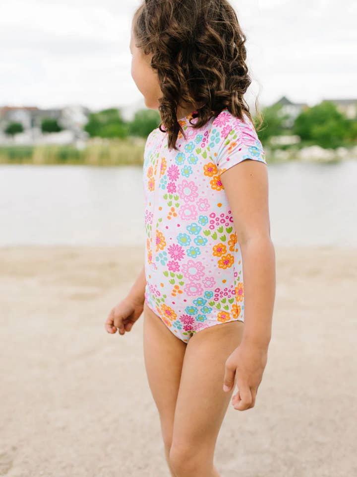 Ollie Jay - Wholesale One Piece Swimsuit - Kids - Zoey Swim in Pink Flowers | Girls UPF 50 Swimwear7