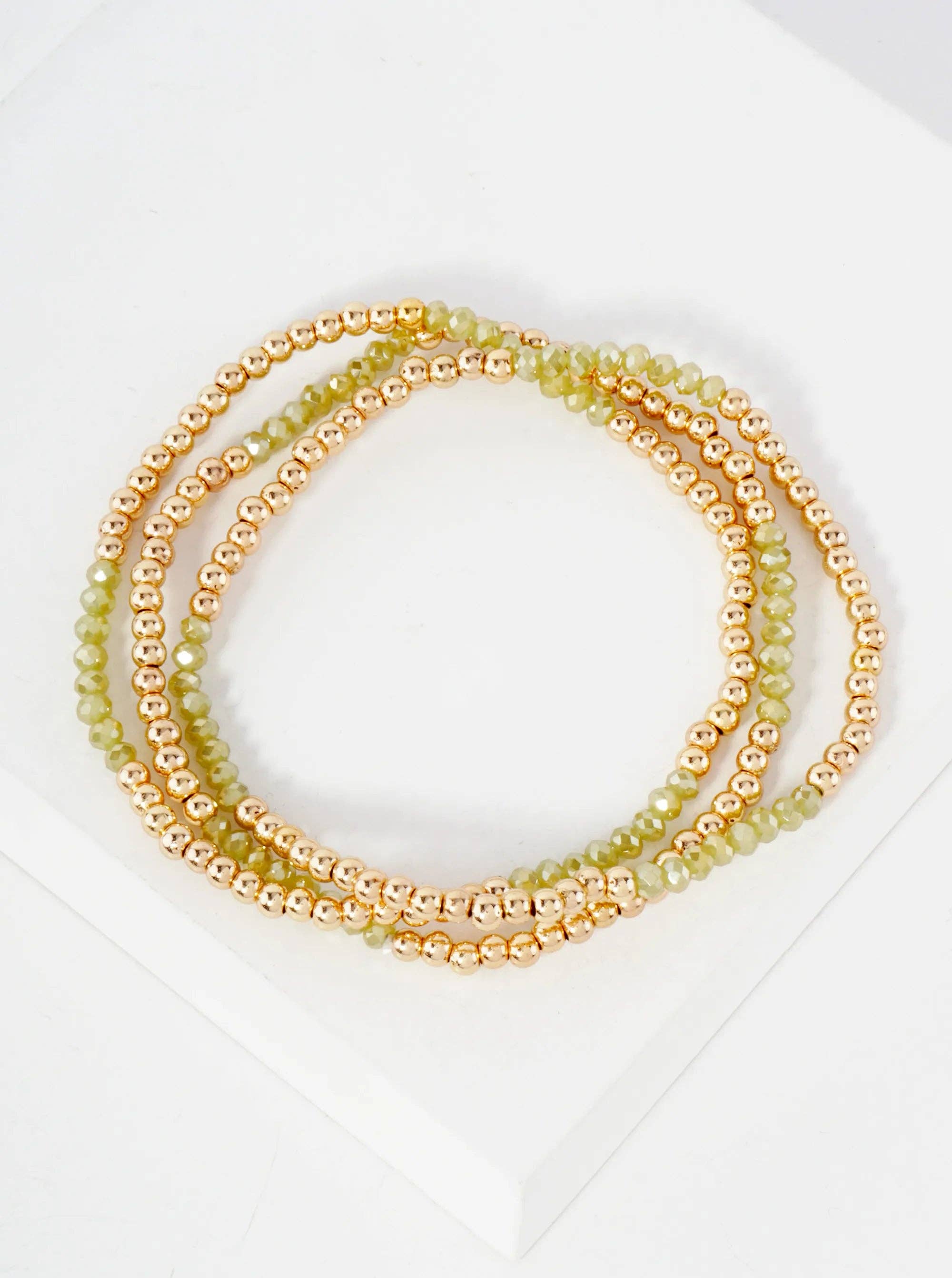 Wild Honey - Wholesale Jewelry Set - 3PC-Set Skinny Metallic Glass Beads Stackable Stretch Bracelets3