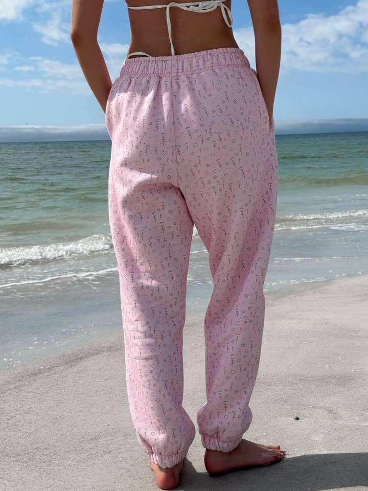 Light Pink Ditsy Blue Floral Joggers for wholesale on Faire