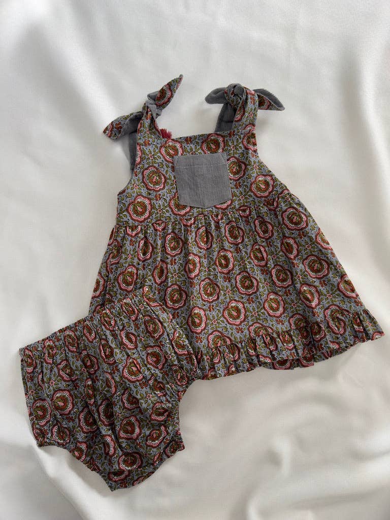 Yo Baby - Wholesale Dress - Kids - Reversible Solid Grey Corduroy & Grey Floral Printed Ruffle Dress14