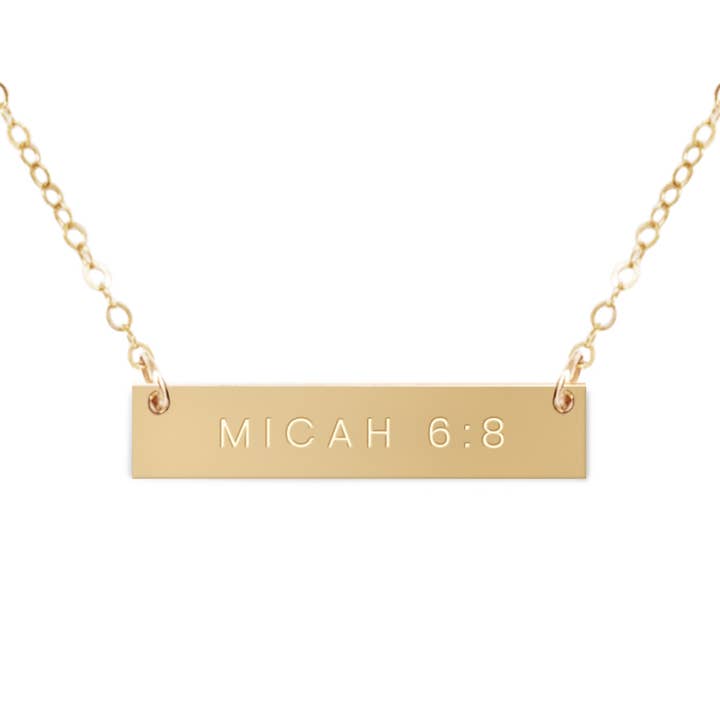 Zen and Zuri - Wholesale Pendant/Charm Necklace - Micah 6:8 Scripture Bible Gold Filled Bar Necklace
