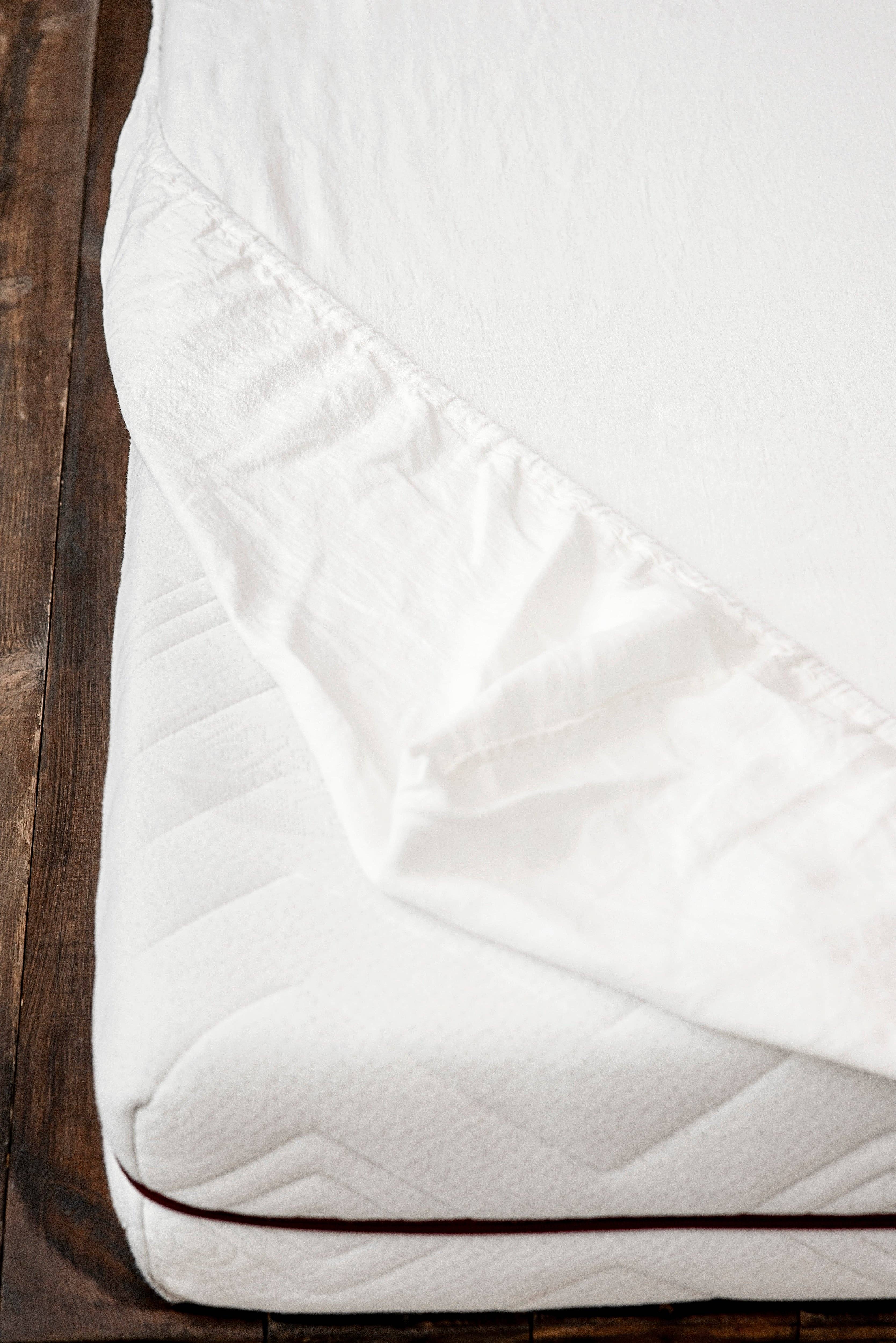 LinenQ - Wholesale Sheet set - White linen bedding:Fitted sheet,Flat sheet,Pillowcase,SET2