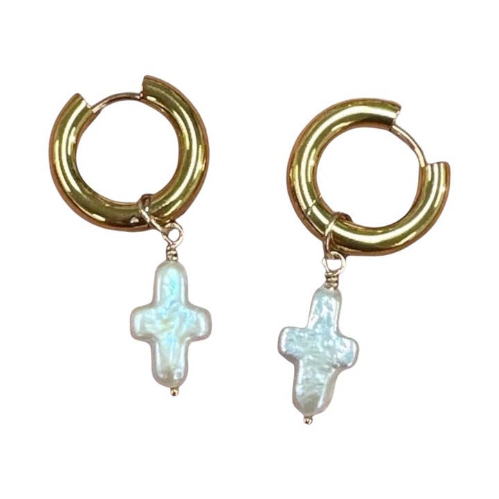 Sea Bones - Wholesale Hangende/ronde oorbellen - Chunky parel kruis oorringen1