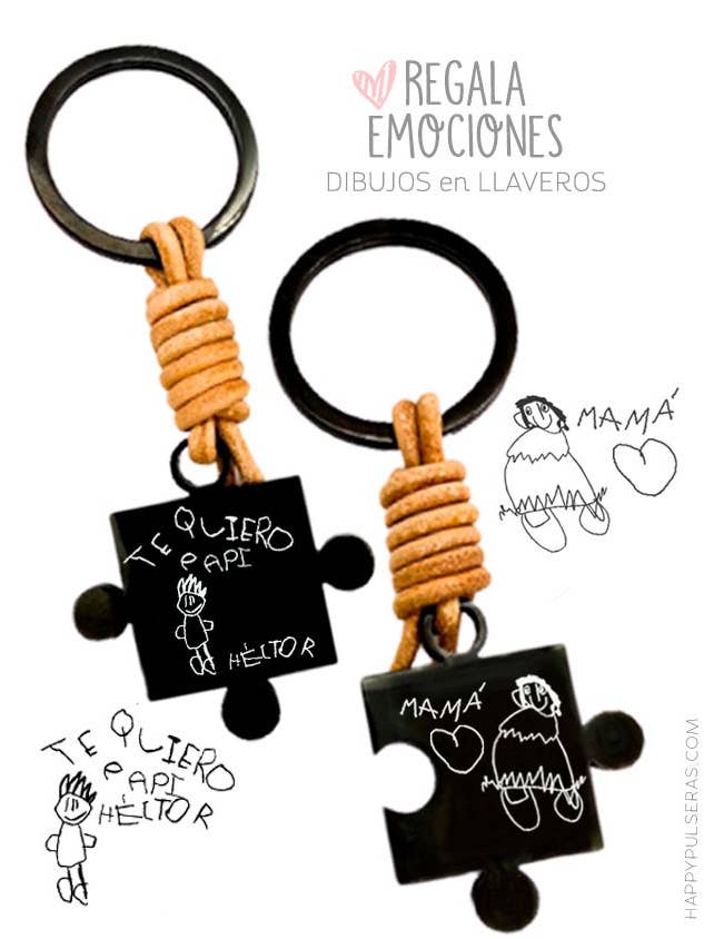Llavero DOS PIEZAS puzzle titanio negro y cuero con . para venta al por mayor de Happypulseras