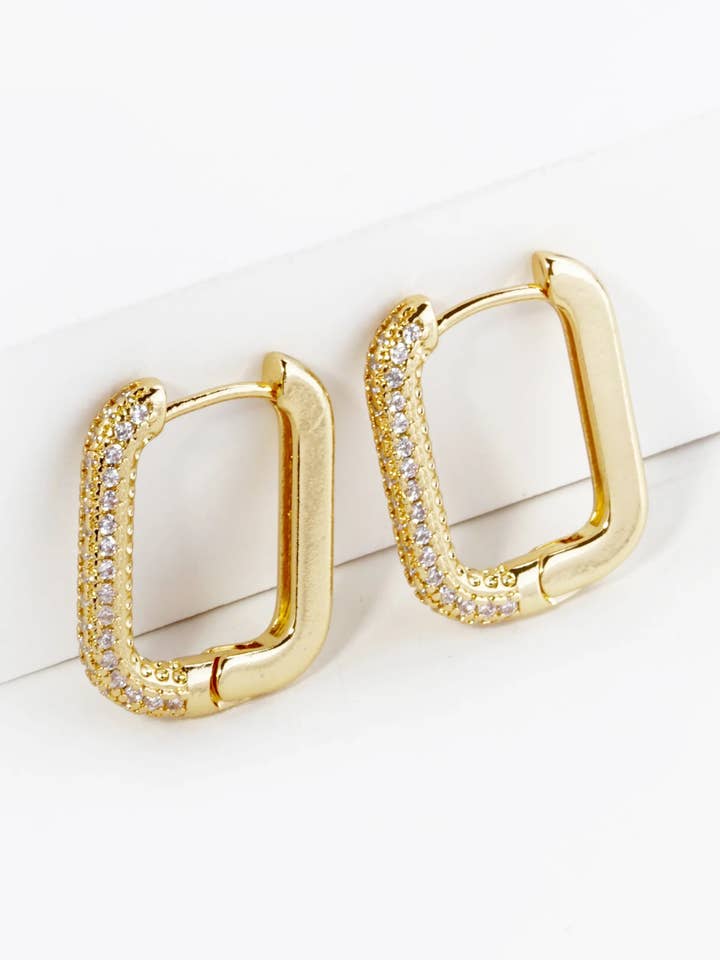 18K Gold Dipped Cubic Zirconia Pave Huggie Hoop Earrings for wholesale by Wild Honey