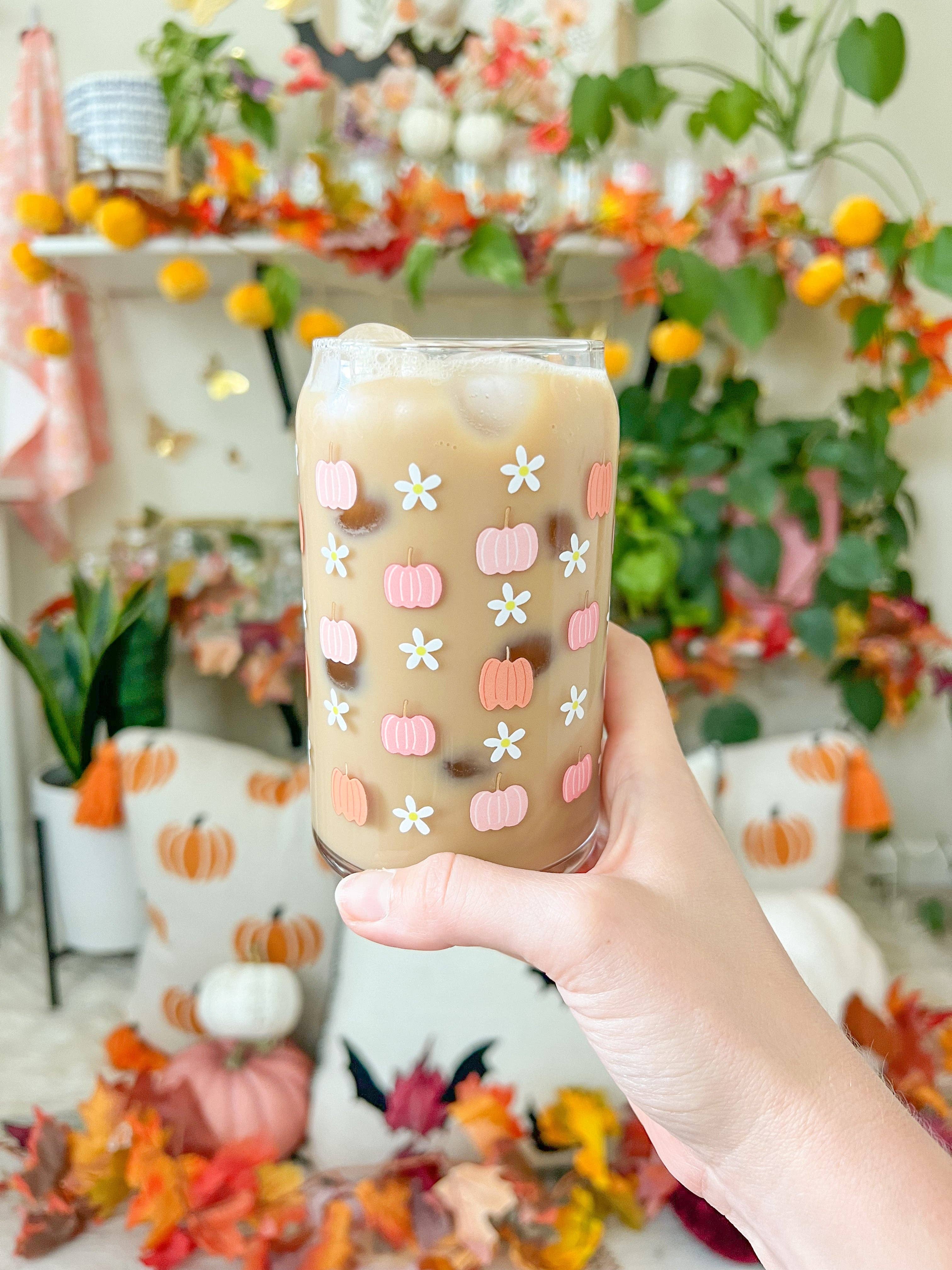 Hart and Flora Shop – wholesale Drinking glass/cup – 16oz Pumpkins and Daisies Glass2