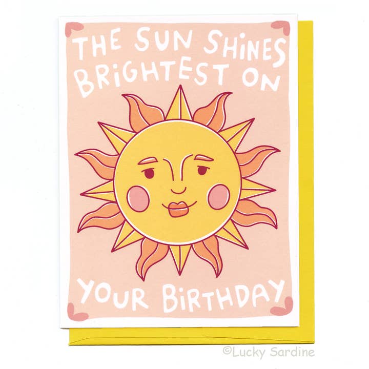 Celestial Sun Birthday, Retro Vintage 70s 80s Sunshine Card for wholesale by Lucky Sardine
