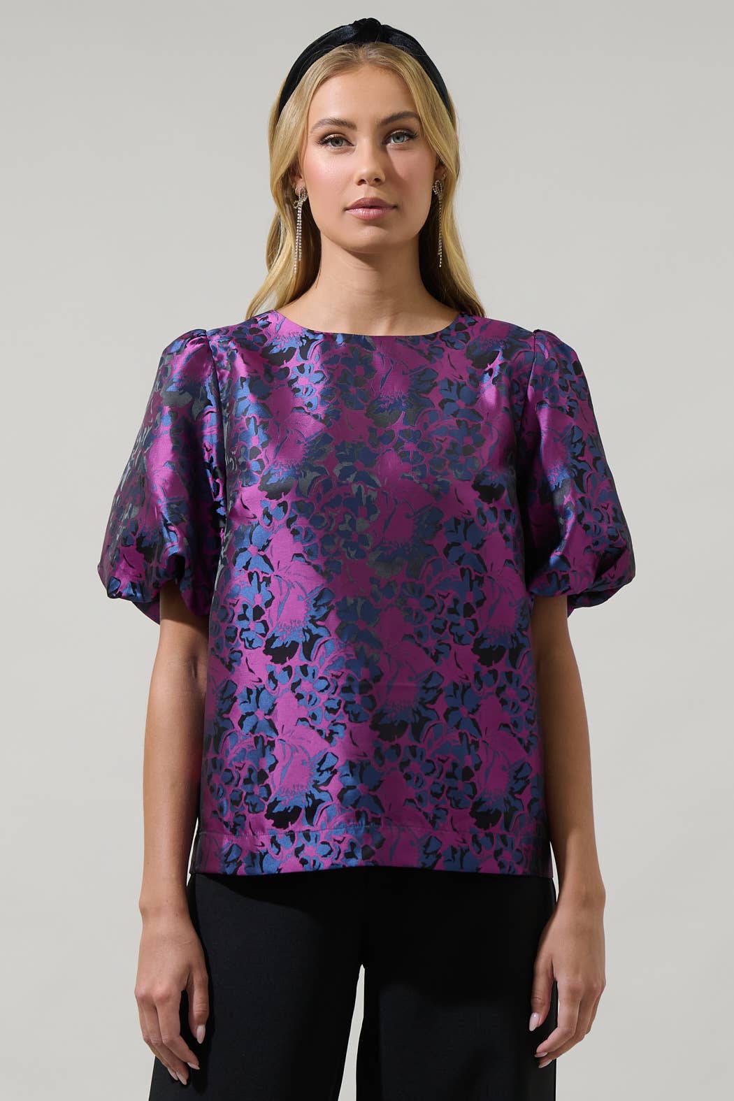 Navy Fuchsia Farrah Jacquard Floral Joi Bubble Top for wholesale on Faire5