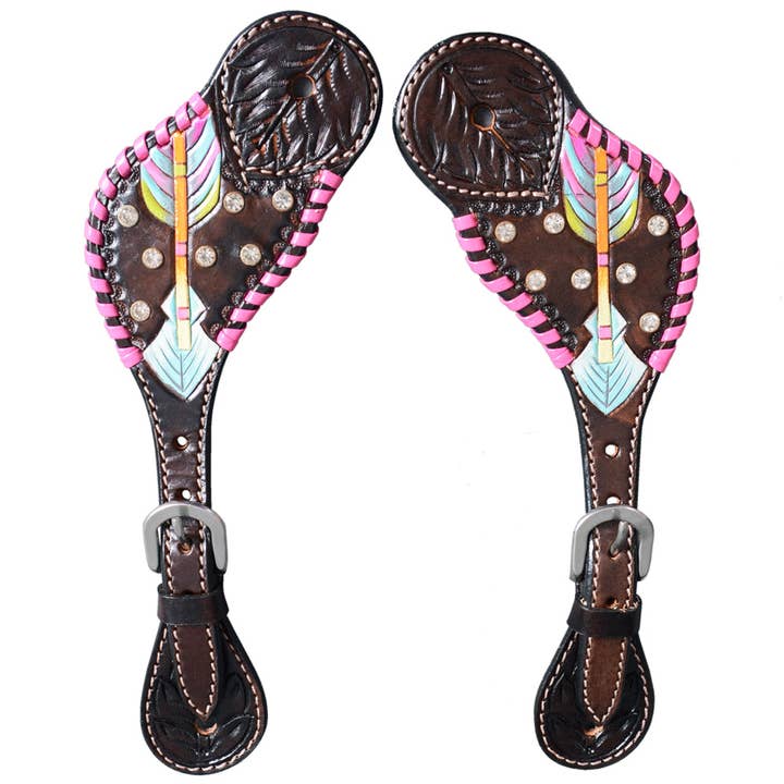 HILASON - Wholesale Horseback Riding Gear - Spur Strap American Leather Floral Carving Hand Paint