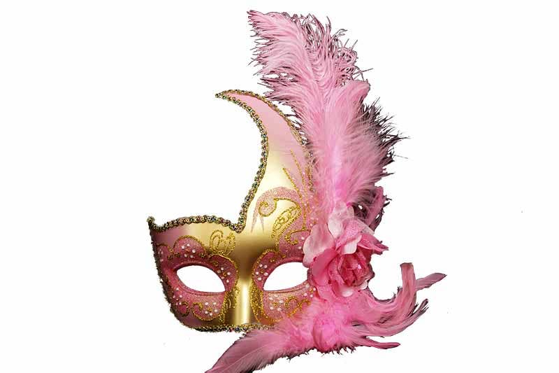 KBW Global Corp. - Wholesale Costume - Unisex - Pink Gold Feather Mask0