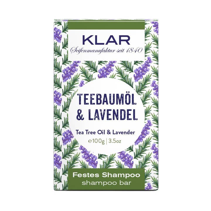 Shampoo Bar Tea Tree Oil & Lavendel tegen roos, 100 g (3,5 oz) voor wholesale door Klar Seifen