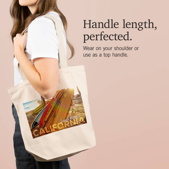 Lantern Press - Wholesale Tote Bag - Unisex - ORGANIC TOTE BAG Santa Monica, California, Surfboards
