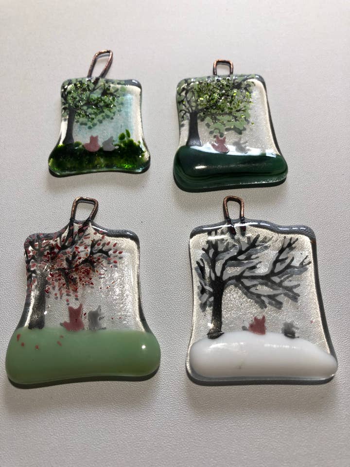 Mini seasons set Fox & Bunny Countryside Wall Hangings for wholesale by Ally Glass Studio