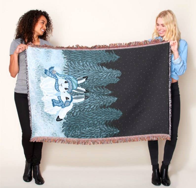 Blue Arctic Hares Woven Afghan Blanket Tapestry Throw for wholesale on Faire3