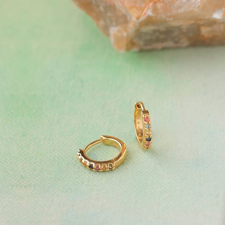 Tiramisu – wholesale Huggie earrings – Multi Sapphire Gold Plating 925 Sterling Silver Hoop Earring