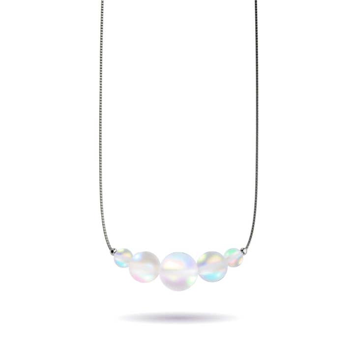 Rainbow White | .925 Sterling Silver | Mermaid Glass Infinity Clasp Necklace for wholesale by NOGU