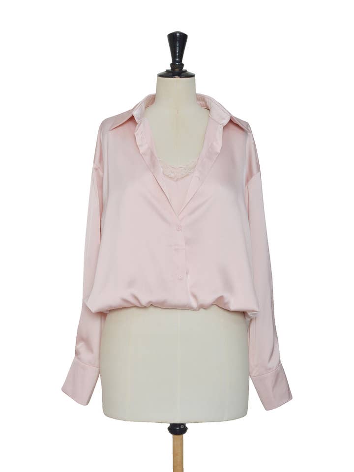 ELLI WHITE - Wholesale Blouse - Women's - Satin blouse with 2-in-1 effect and integrated lace camisole5