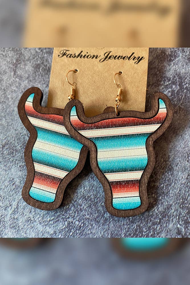 UNISHE - Wholesale Dangle Earrings - Bohemian Print Wooded Bull Earrings MOQ 5pcs ZZKF10931