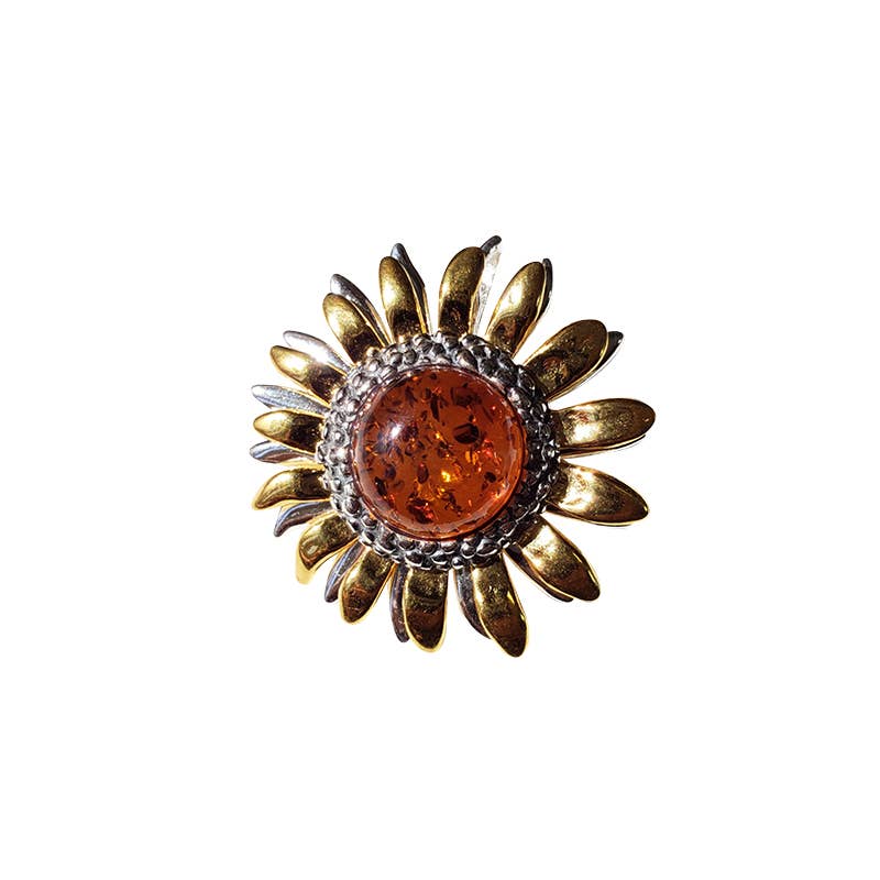 Amberman - Vente Colliers à pendentif - Pendentif "Tournesol" en argent plaqué or ambré Cognac1