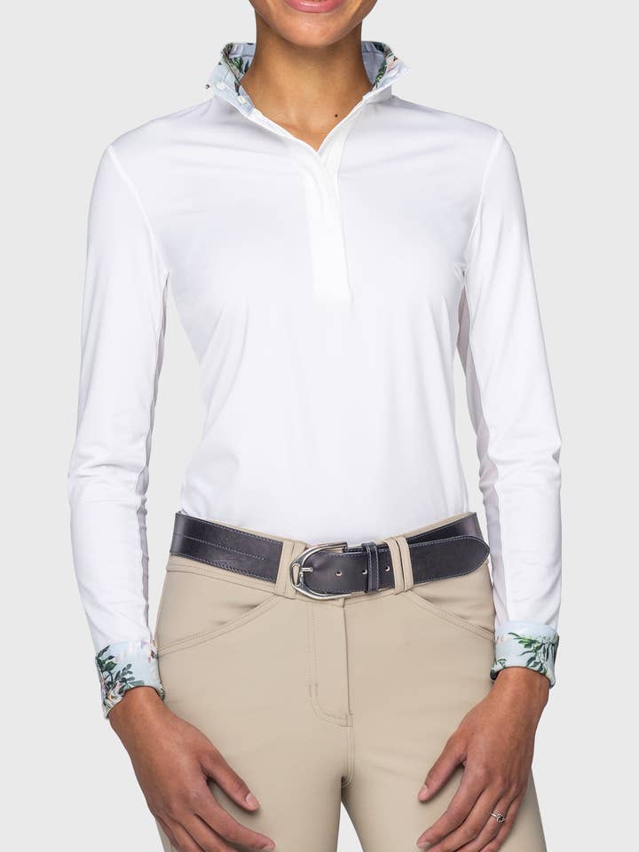 Powder Blue Botanical Tailored Long Sleeve Shirt 1/4 Zip Sun Shirt for wholesale by Kastel Denmark