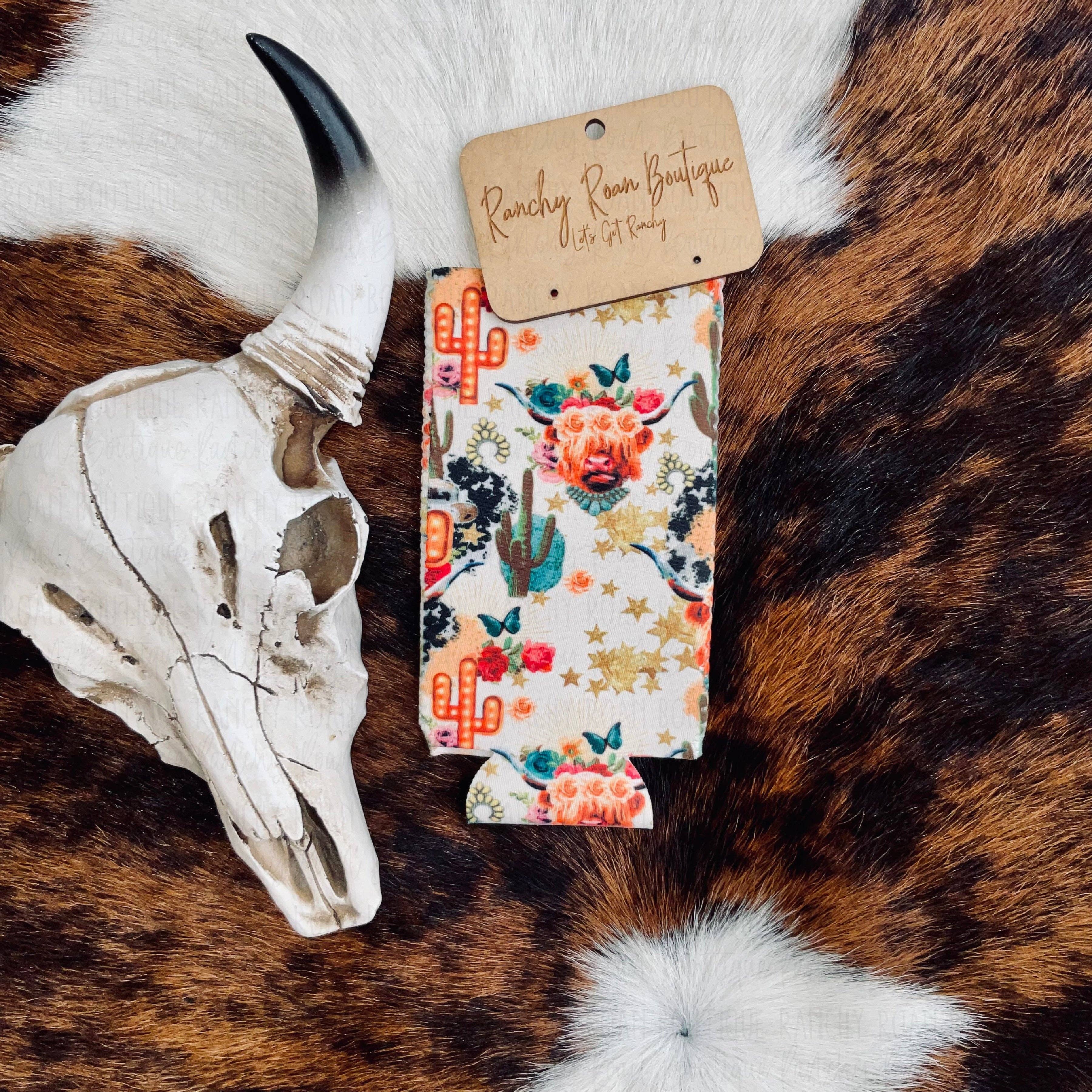Ranchy Roan Boutique - Wholesale Drink huggers & koozies - Fancy Highlander Slim Koozie