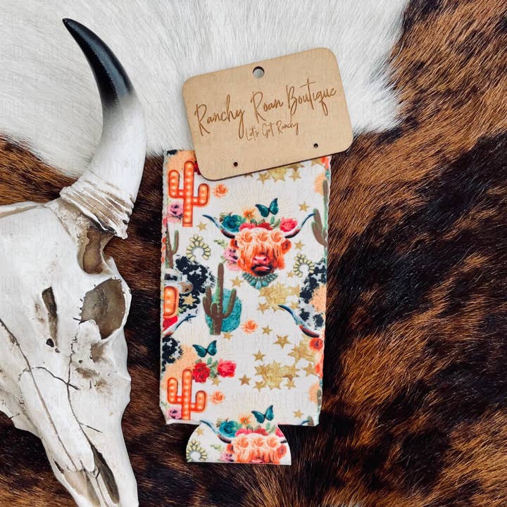 Ranchy Roan Boutique - Wholesale Drink huggers & koozies - Fancy Highlander Slim Koozie0