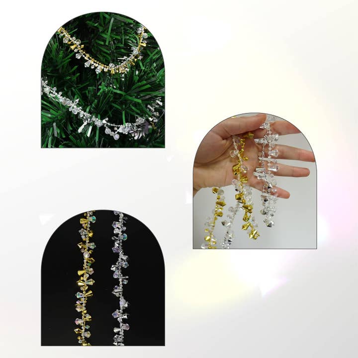 4E's Novelty - Wholesale Bunting/Garland - 40 Ft Long Set of 4 Silver & Gold Crystal Beaded Christmas Tree Garland Ornaments7