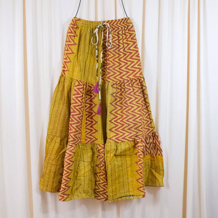 Karma Nepal Crafts - Wholesale Skirt - Women's - Kantha Boho Long Skirt with Pockets