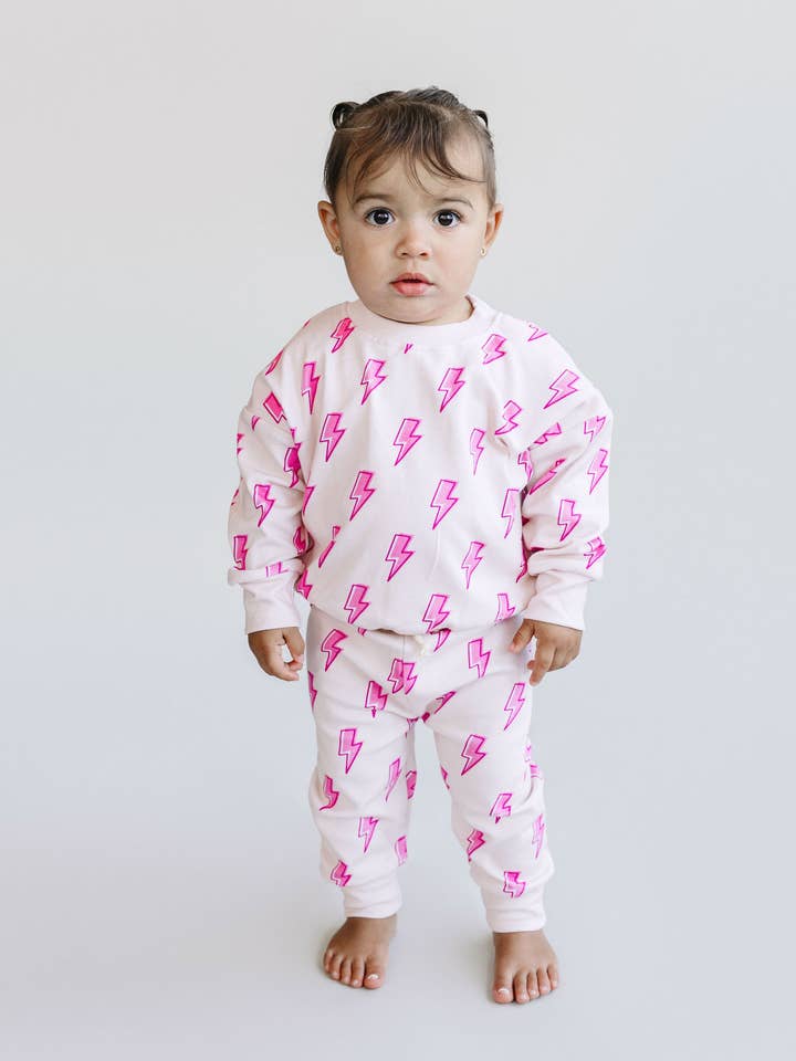 Jogger Set | Pink Bolts for wholesale by Lucky Panda Kids