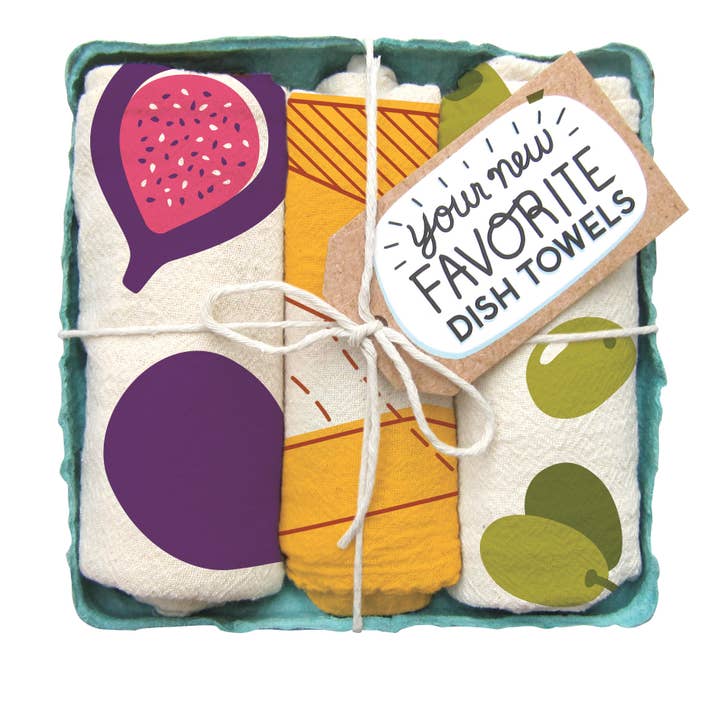 The Neighborgoods - Wholesale Tea Towel - CHEESE BOARD (Cheese, Fig, Olives) - Tea Towel Set of 3