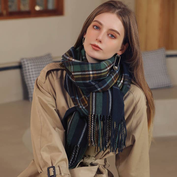 ACCITY - Wholesale Scarf - Women's - WINTER LENGTH PLAID SCARVES FRINGE SHAWL SCARF_CWASC0186