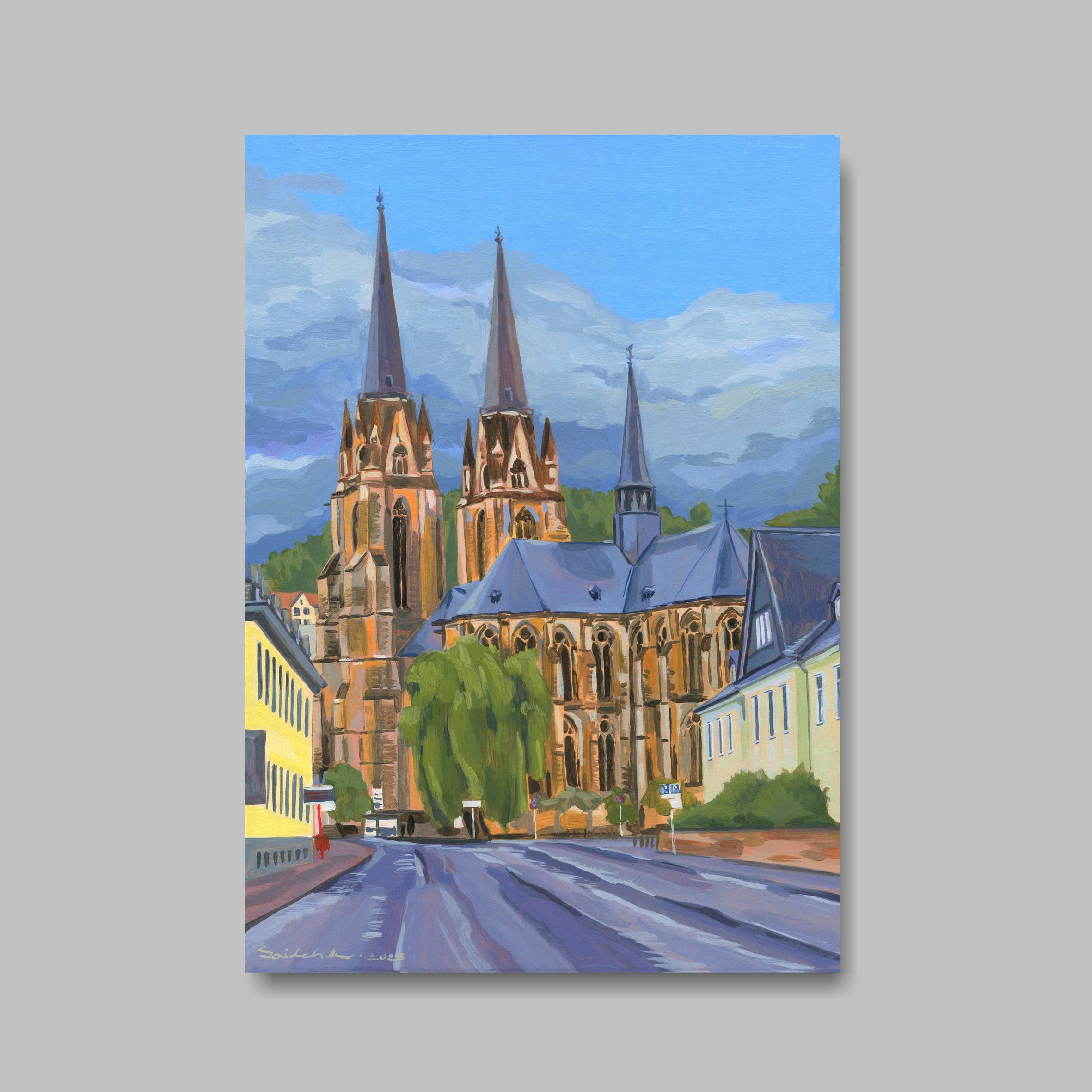 Atelier No.1 – Engroshandel Postkort – Postkort, DIN A6, landskab, akrylmaleri, by, kirke0