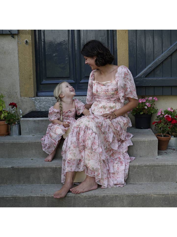 Floral Orange Pink Faith Dress for wholesale on Faire