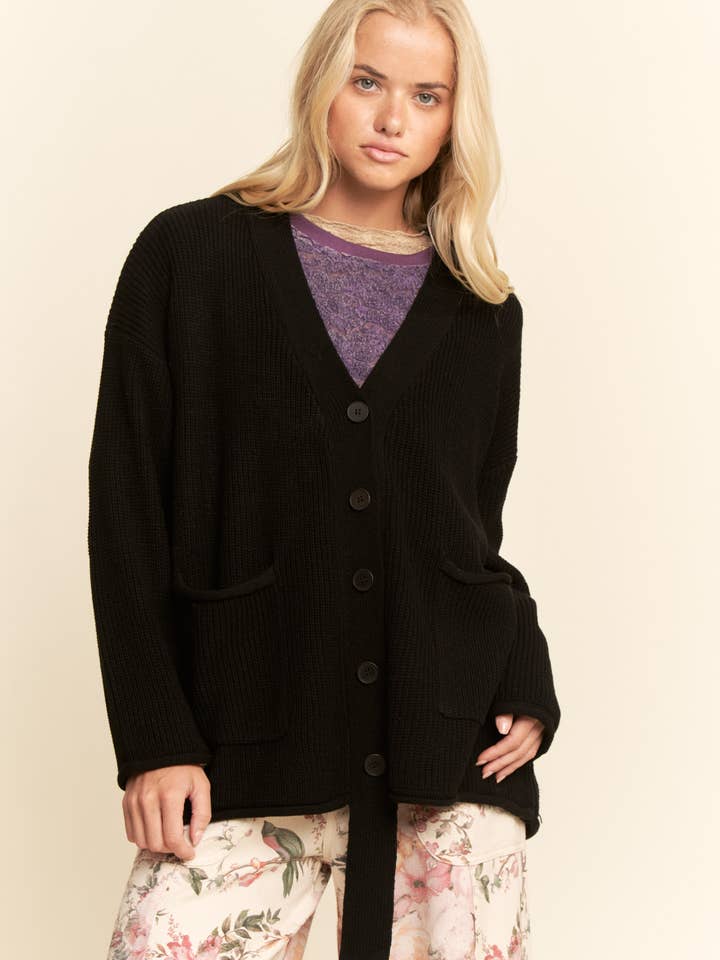 Black LONG OVERSIZED BUTTON-UP CARDIGAN RIBBED TEXTURE for wholesale on Faire1