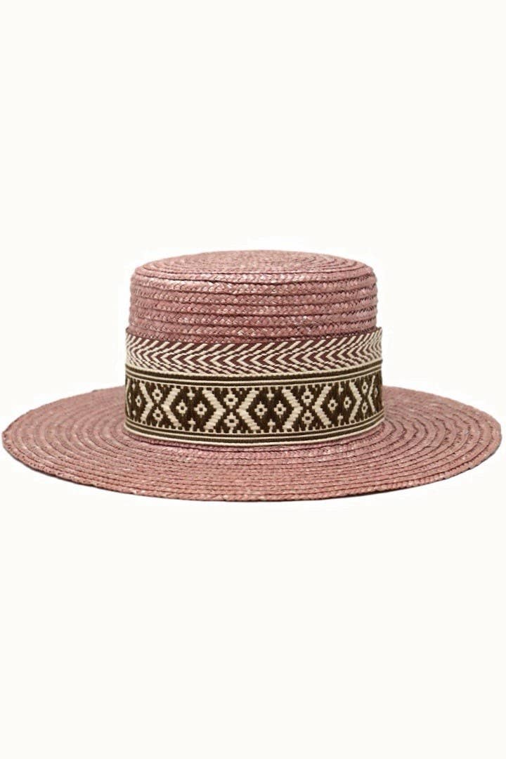 Olive & Pique - Wholesale Straw hat – women's - Straw Tall Boater Hat with Wide Tribal Band Detail