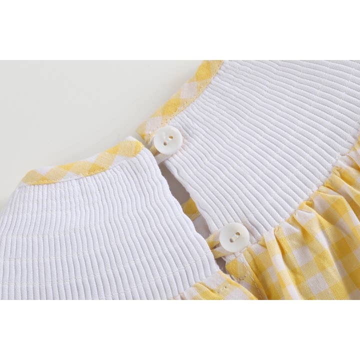 Lil Cactus - Wholesale Bodysuit (Non-Footed) - Baby - Yellow Gingham Lemon Smocked Flutter Romper