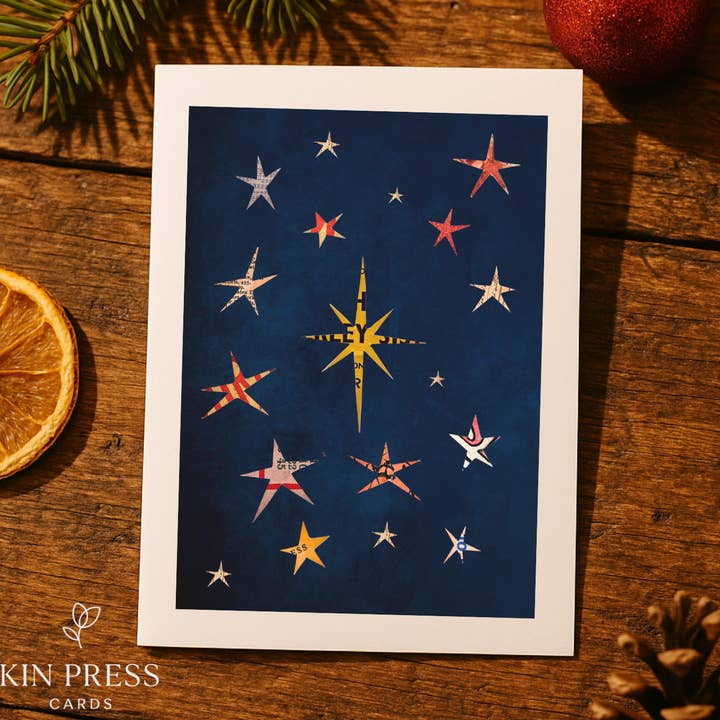 Starry Night Greetings Card, Pack Of 10 for wholesale by Kin Press Cards