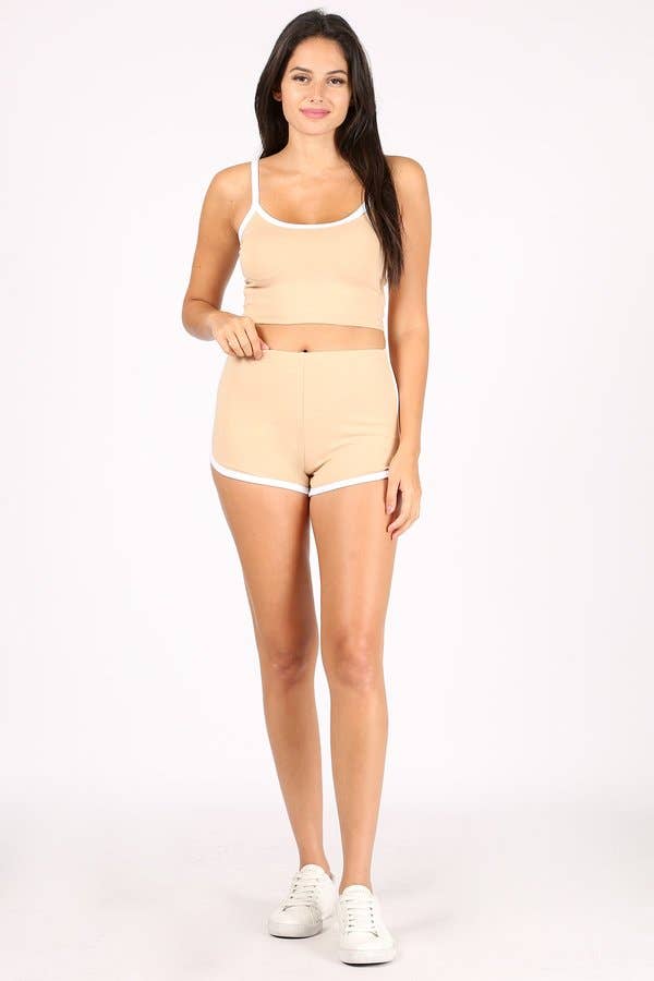 Color 5 - Wholesale Sportkledingset - Dames - Cropped camitop met korte broek van katoen lycra met dolfijn13