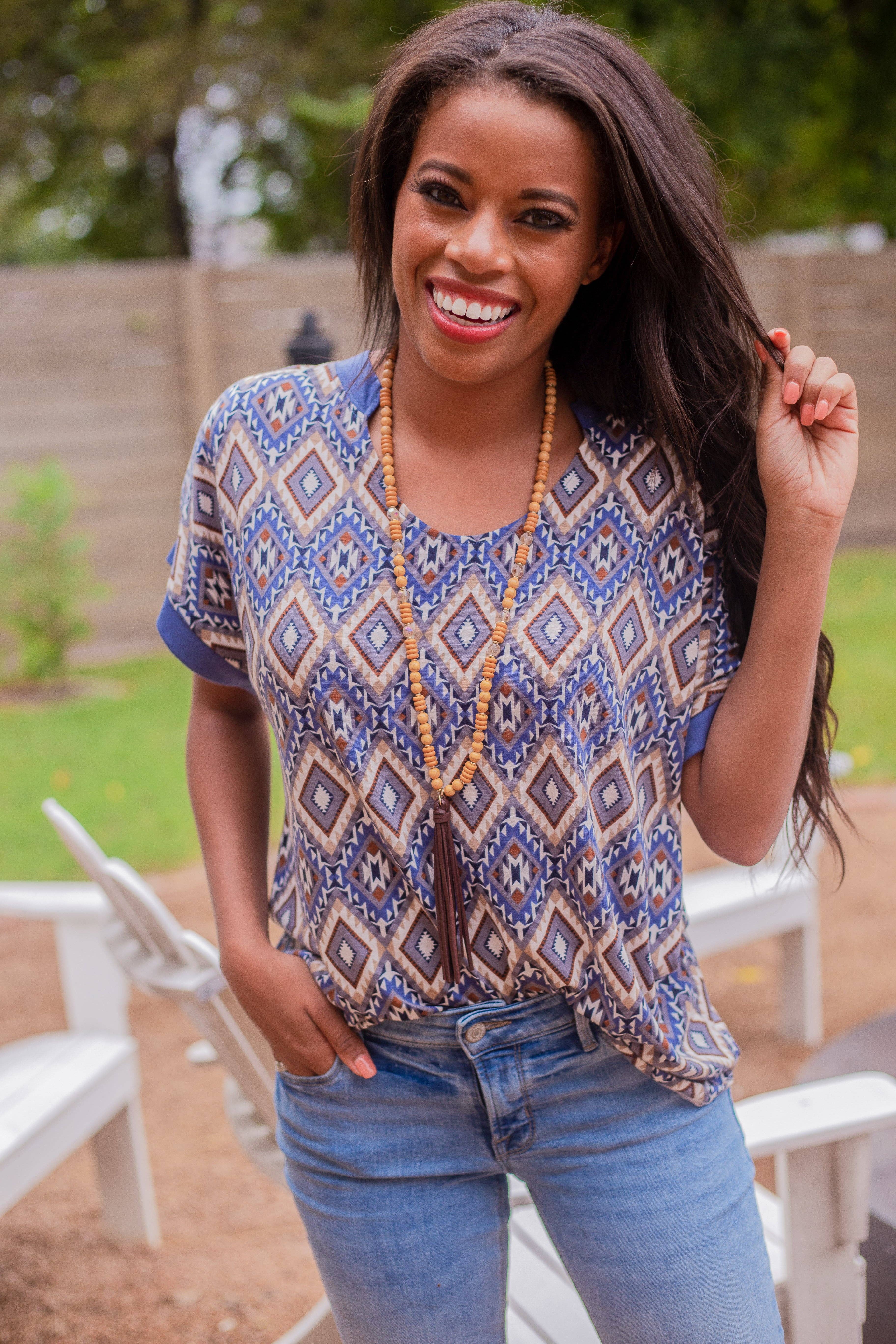 Blue Aztec Azure Slouch Ringer Tee for wholesale on Faire1