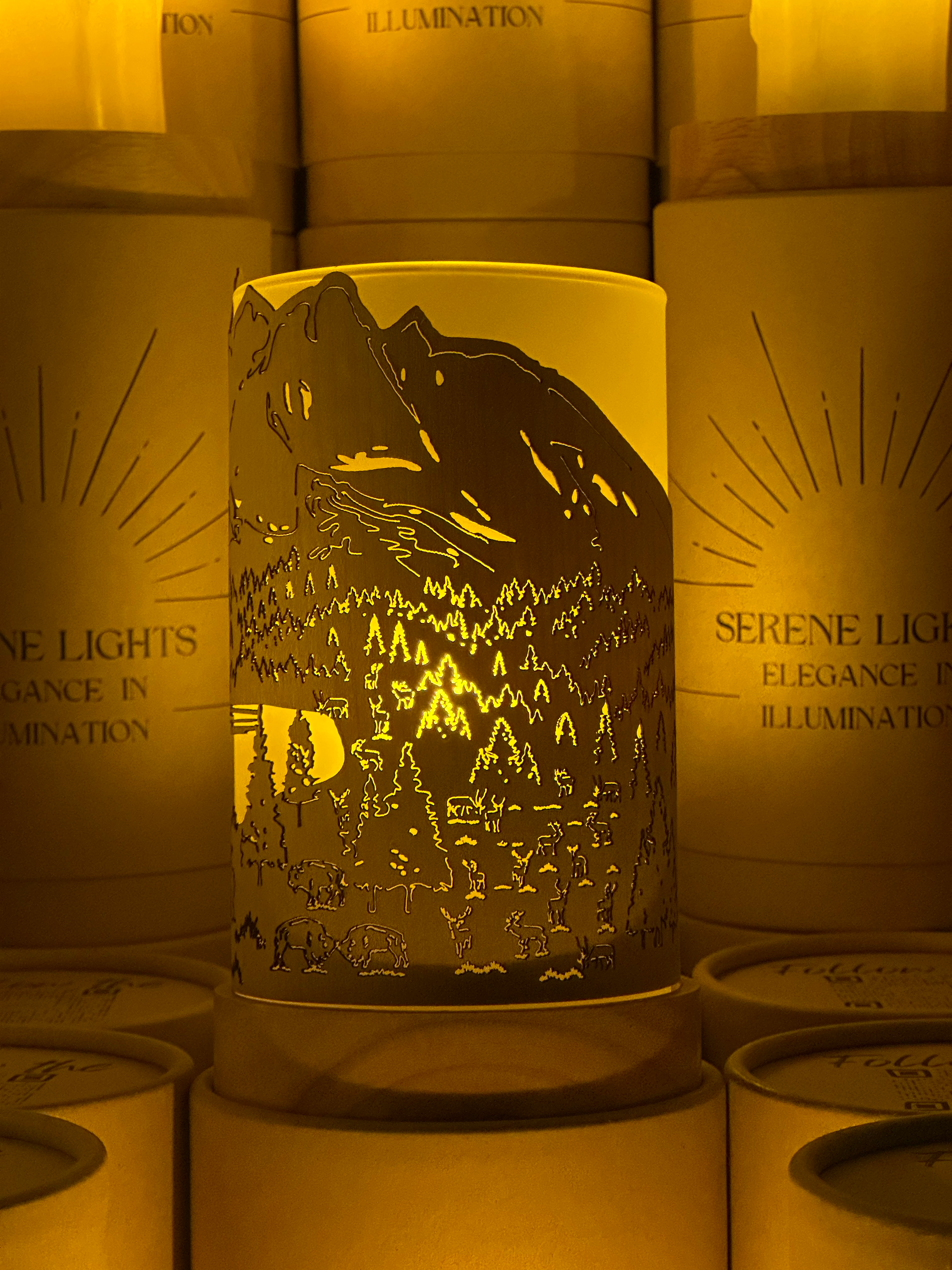 Serene Lights - Wholesale Flameless Candle - Grand Teton, Decorative Candle Holder – Laser Etched, Handmade Wood Veneer, Rechargeable LED Candle3