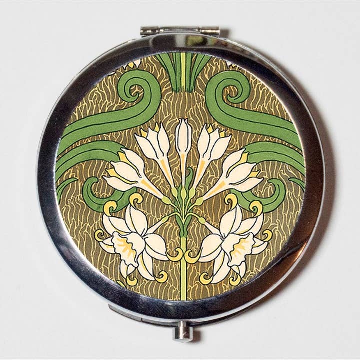 Art Nouveau Floral Compact Mirror - Edwardian Flower Pattern - Make Up Pocket Mirror for Cosmetics for wholesale by FringePop